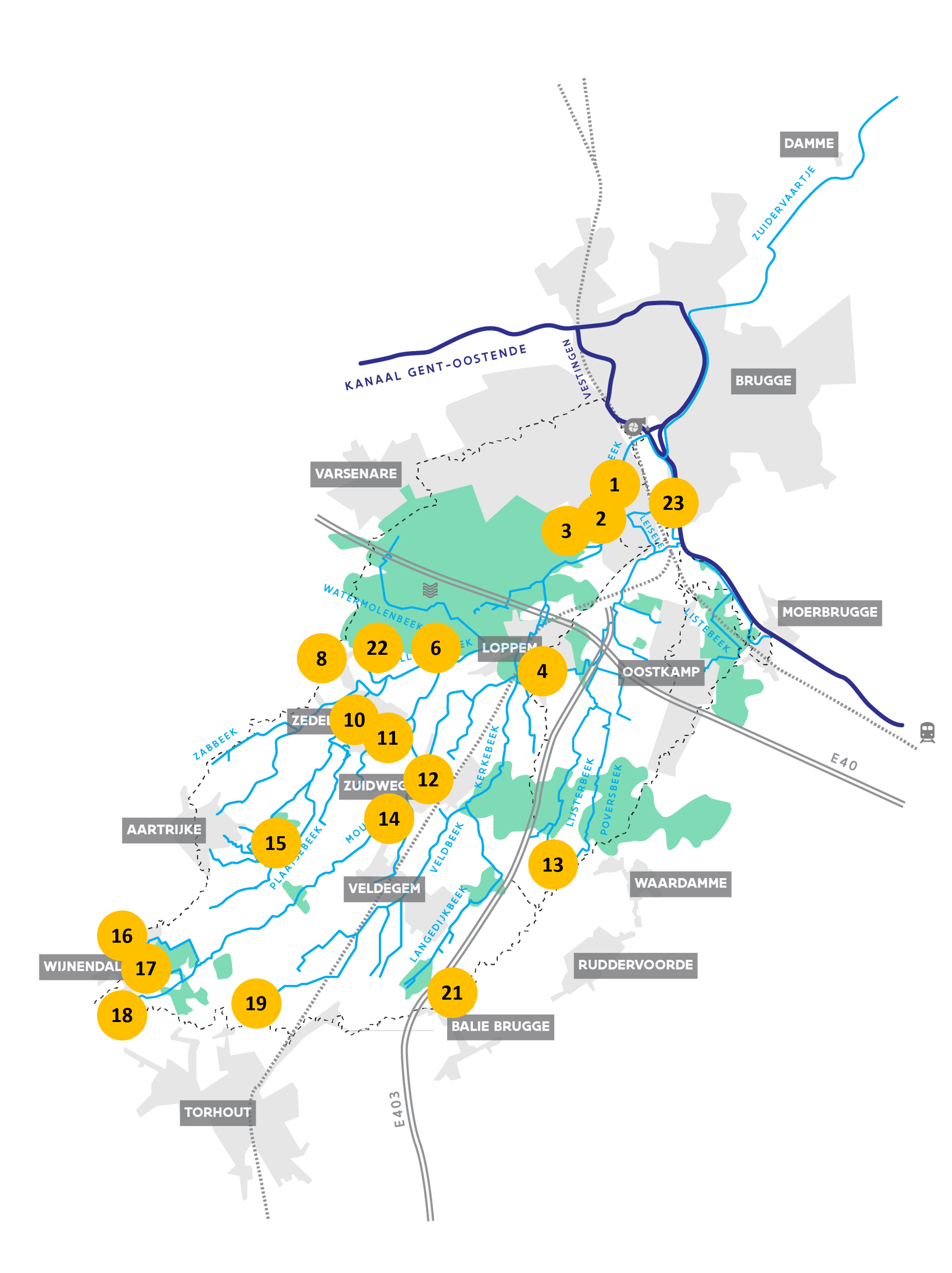 Kerkebeek - kaart acties waterkwaliteit