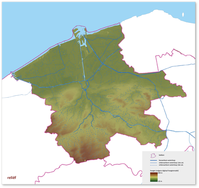 bekken van de Brugse Polders - reliëfkaart bekken van de Brugse Polderskaart reliëf