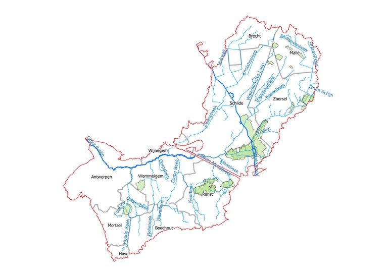Kaart stroomgebied Groot Schijn