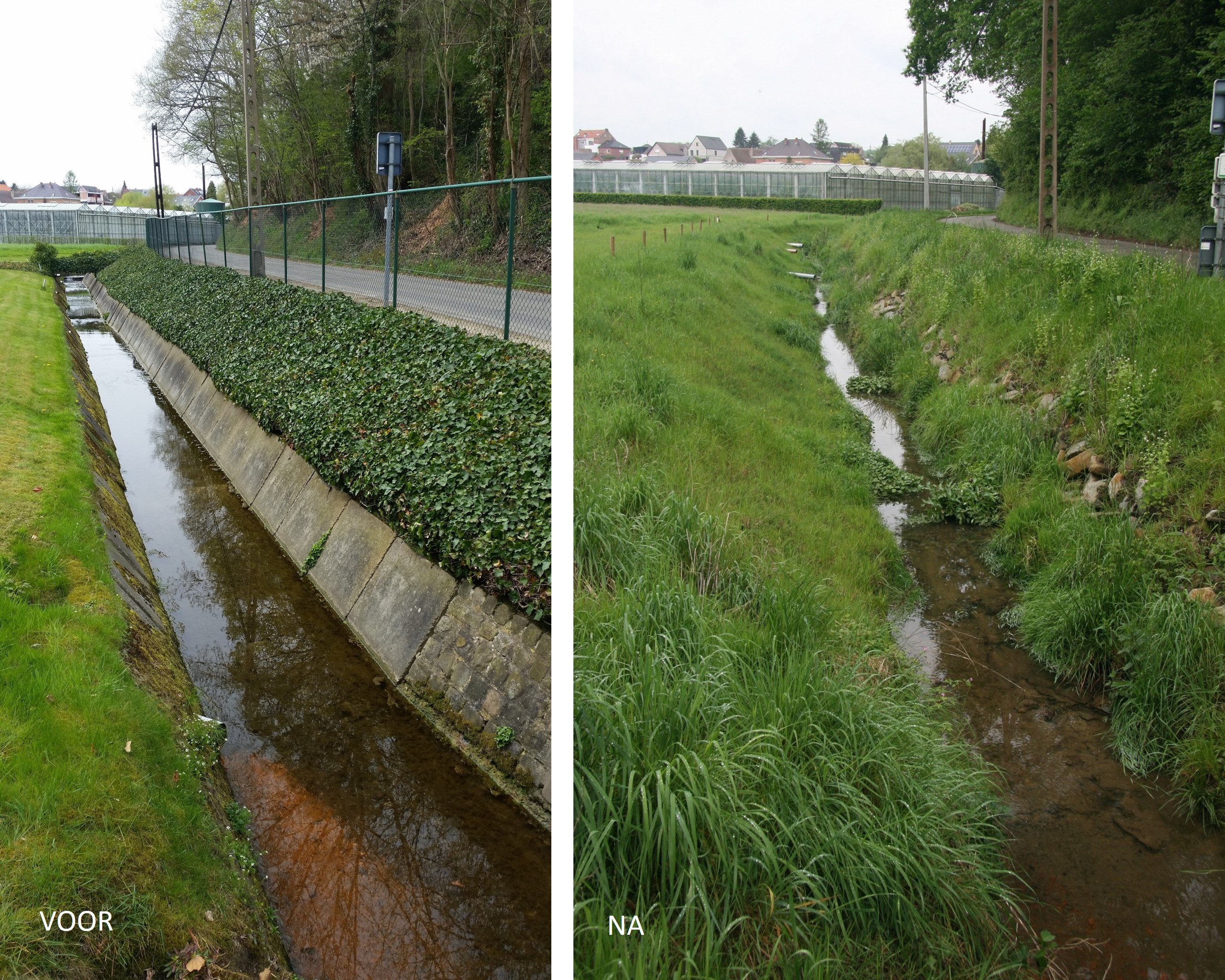 Nellebeek - wegnemen verharding (voor en na)