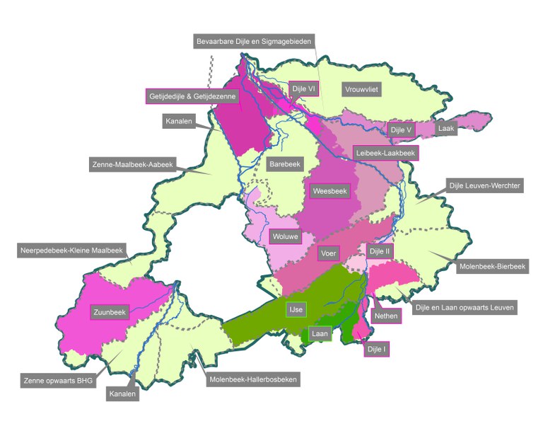 Kaart gebiedswerking Dijle-Zennebekken
