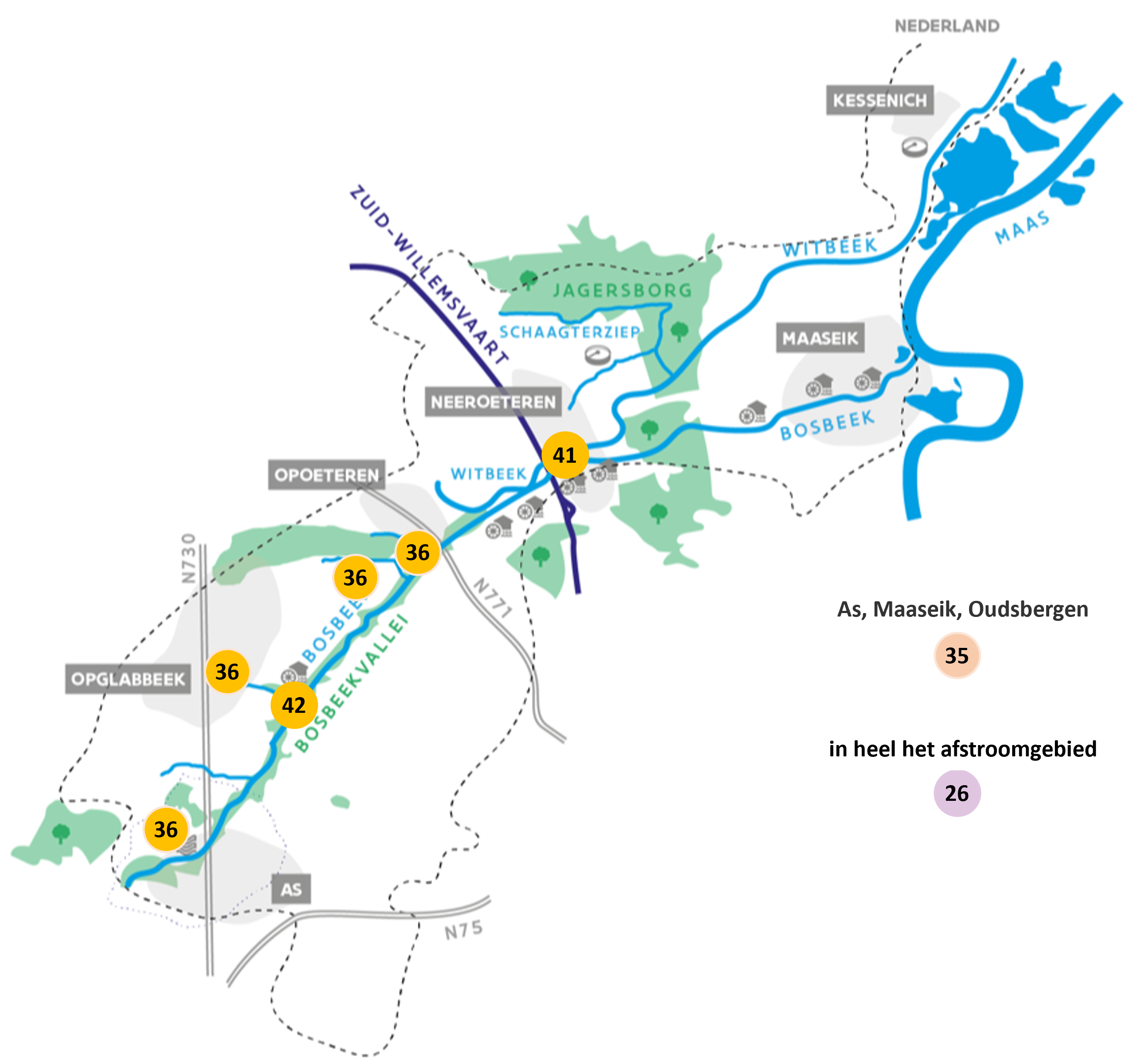 Bosbeek-Witbeek  - kaart acties waterbeleving