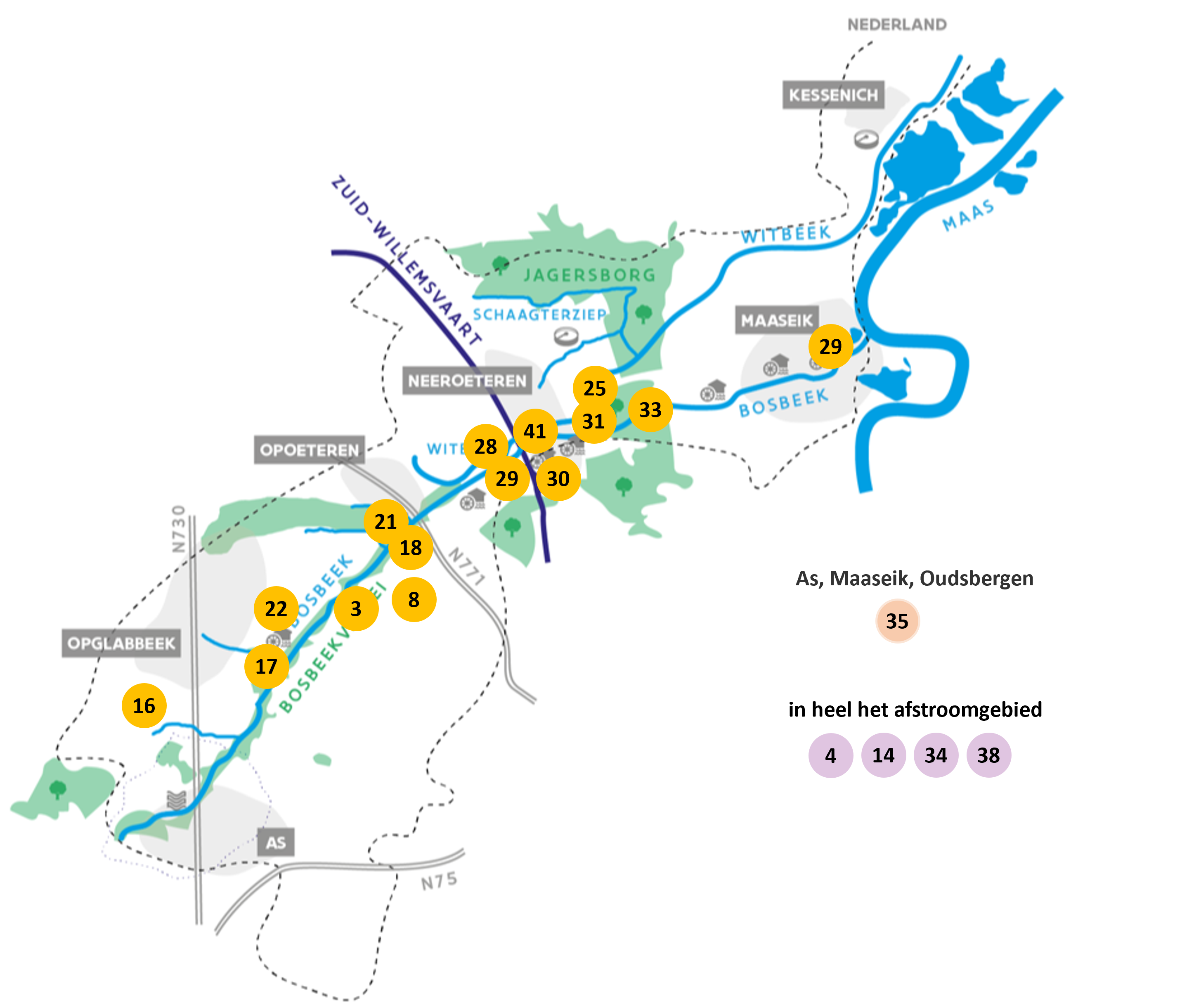 Bosbeek-Witbeek - kaart acties wateroverlast