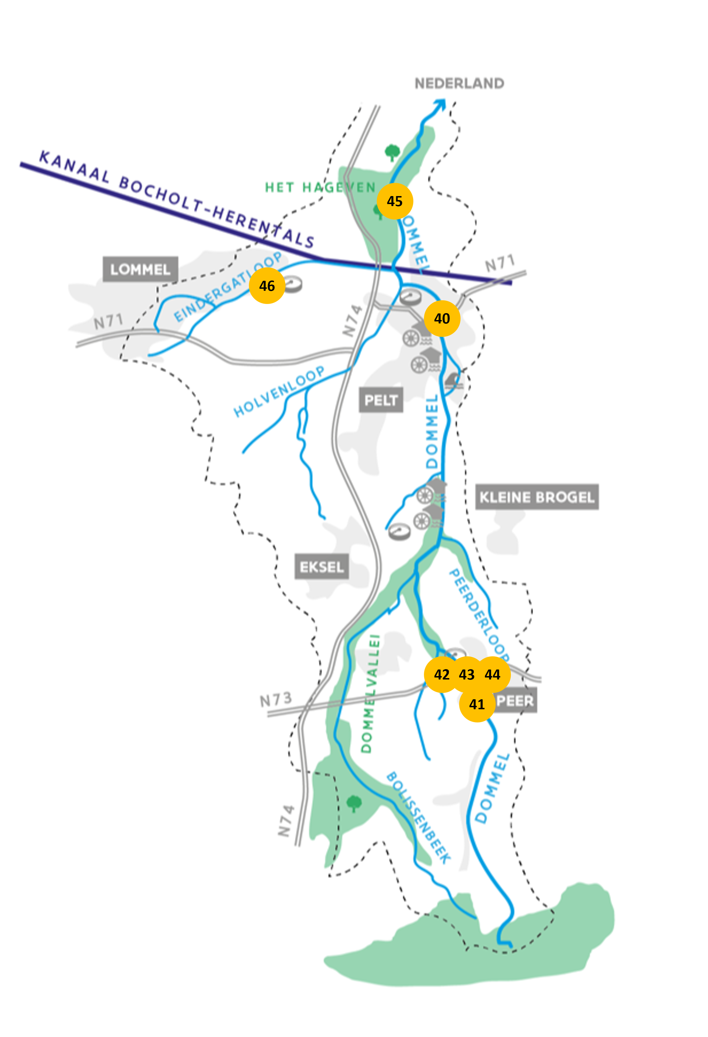 Dommel - kaart acties waterbeleving