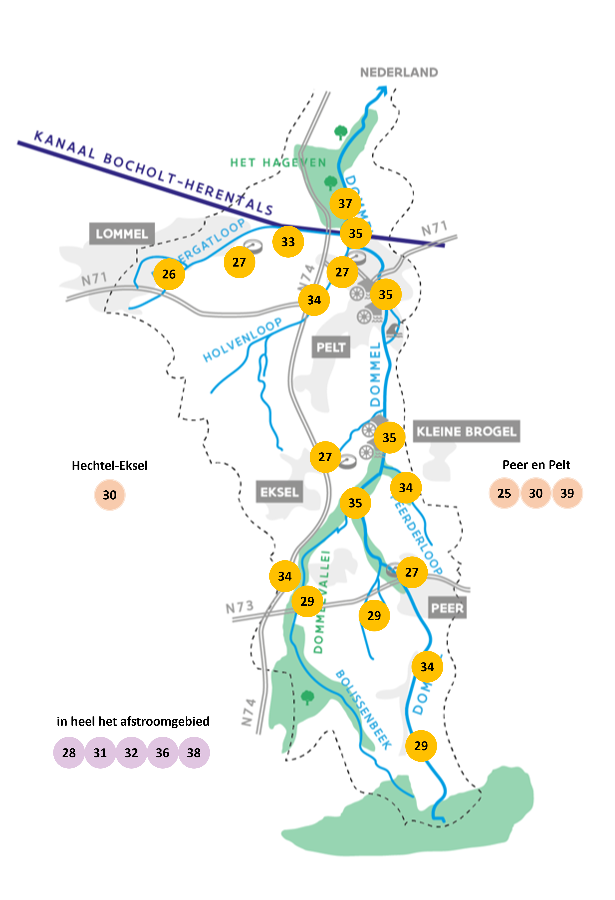 Dommel - kaart acties waterkwaliteit