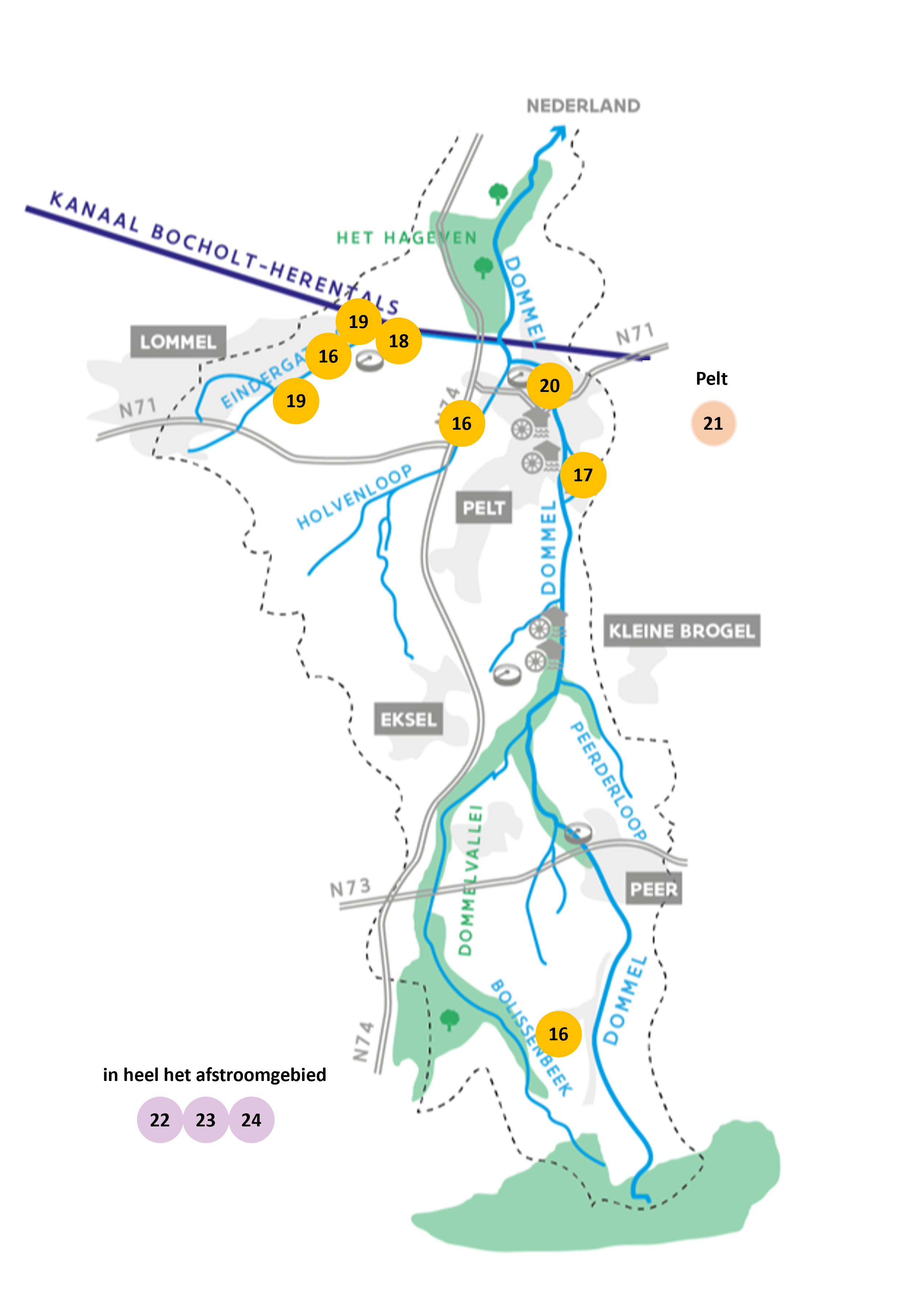 Dommel - kaart acties wateroverlast