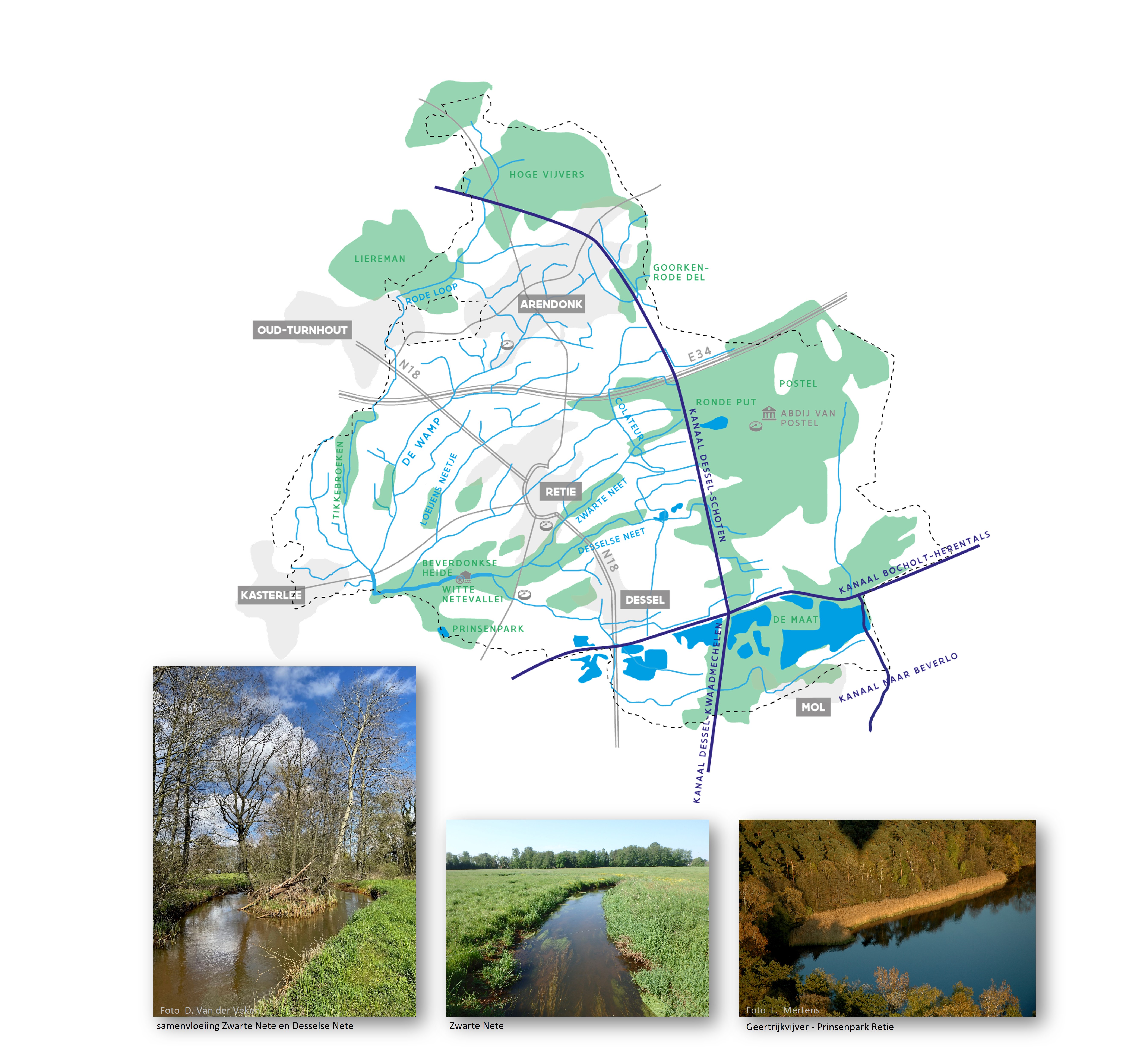 Kleine Nete & Wamp - situeringskaart en fotos