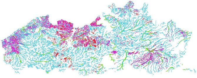 Voorbeeld kaart gerangschikte onbevaarbare waterlopen en publieke grachten